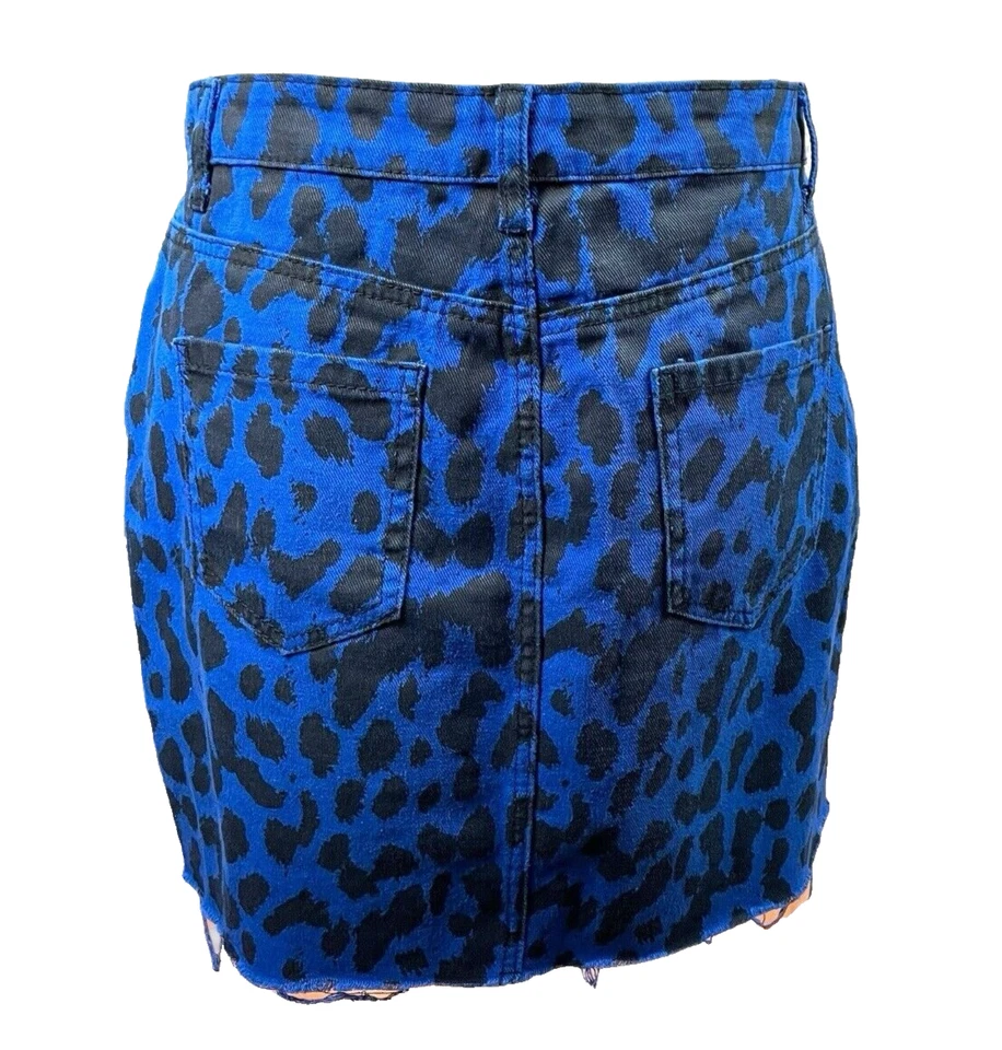 Missguided Blue Denim Skirt Leopard Print High Waist Women’s UK Size 12 - Image 3 of 4