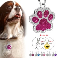 Glitzer Pfote Hundemarken mit Gravur Namen f&uuml;r Halsband 5 Farbe Adressanh&auml;nger