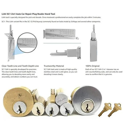 Original 2 in 1 Pick Lishi Tool KW1,KW2,KW5,SC1-R/L,SC4-R/L,LW5,AM5,M1,LW5 MS2 - Afbeelding 10 van 20
