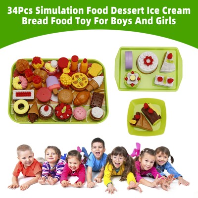 34Pcs Simulation Food Dessert Ice Cream Bread Food Toy For Boys And Girls