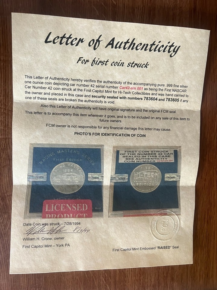 Nascar race serial number one silver coin car Petty | eBay