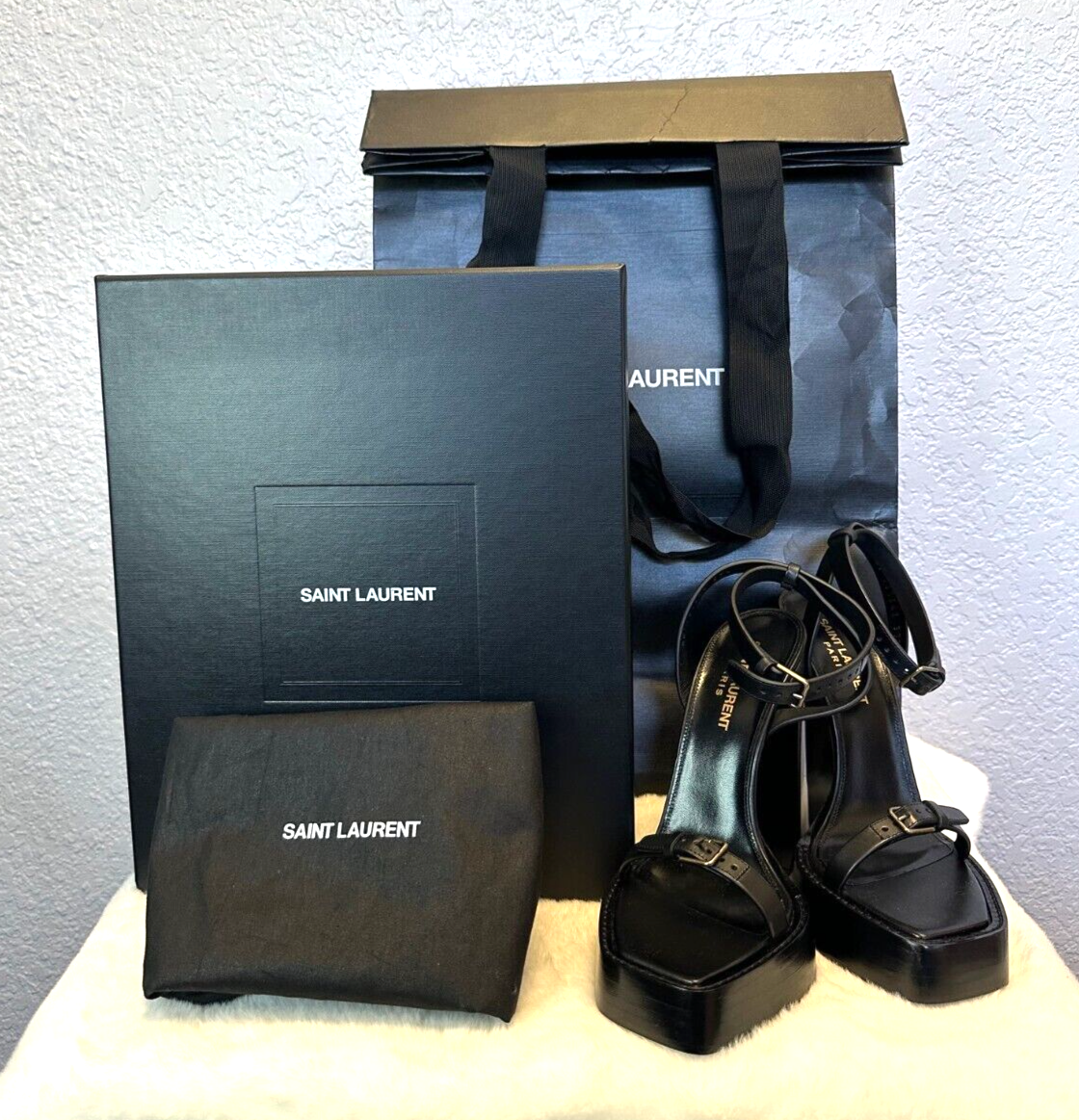 YSL Saint Laurent Platz 105 Sandalo donna plateau in pelle nero scarpe IT 37 5