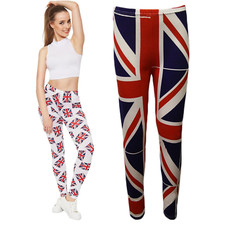 Women's Union Jack England British UK Flag Print Stretch Pants Ladies Leggings