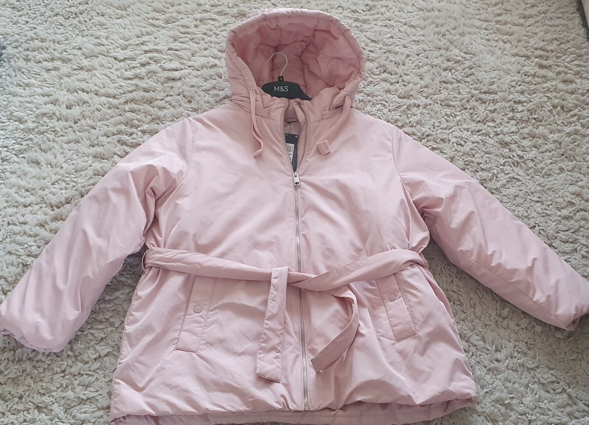 M&S Thermowarmth Belted Hooded Pink Jacket Size 20 BNWT UK
