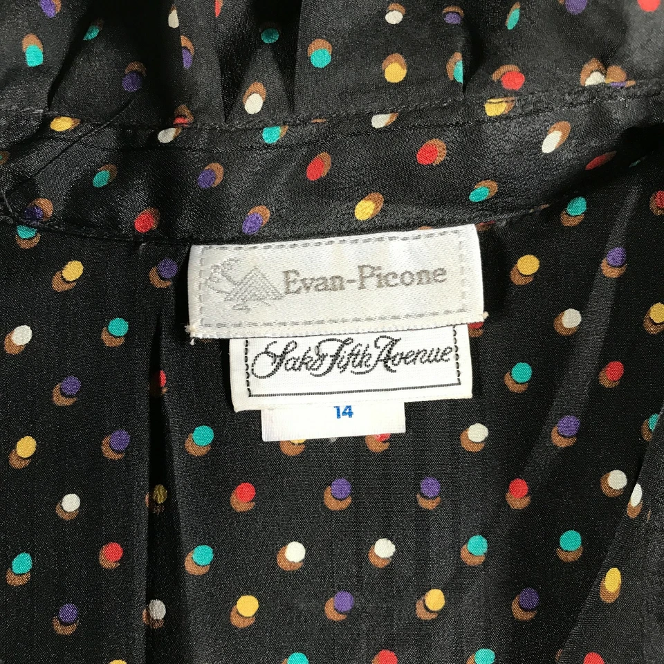 Camisa De Colección Evan Picone Para Mujer 14 Negra Multicolor Lunares Manchados Corta Slv Foto 3 de 4