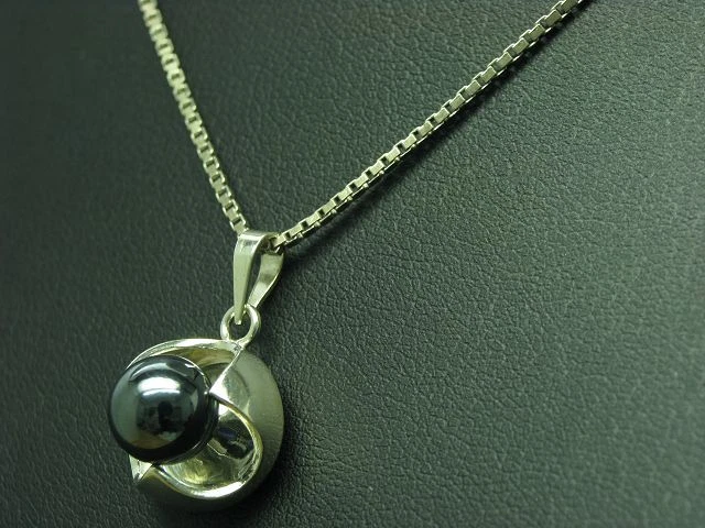 925 Argento Sterling Collana Pendente Con Ematite Ricoperto / Vero / 39,0cm - Immagine 2 di 4