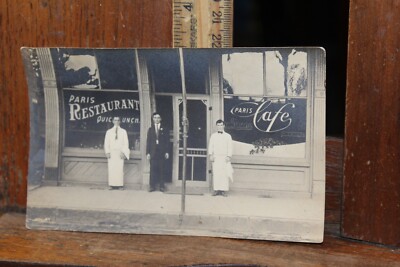 Antique Real Photo Postcard Free US Shipping Paris Restaurant Cafe Quick Lunch