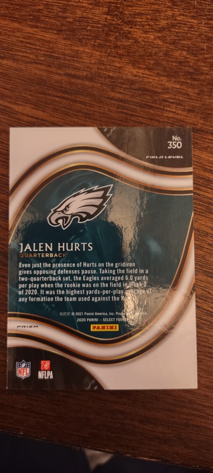 2020 Select Jalen hurts  Field Level Silver  RC #350 EAGLES