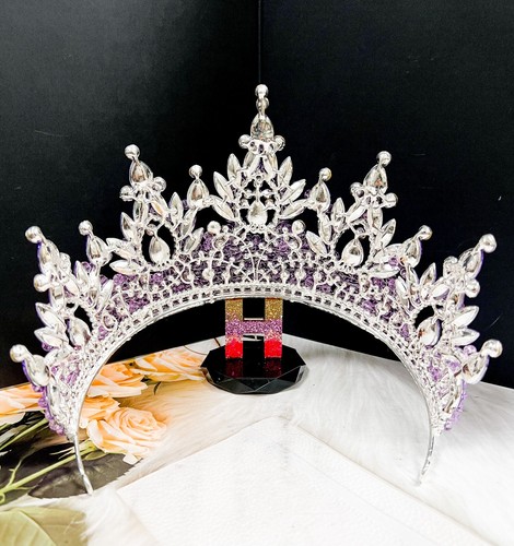 Luxury Silver Crown, Royal Wedding Crown, Lavender Crystal Crown, Beaded Crown - 第 5/9 張圖片