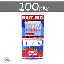 100pks Size 4 Fish WOW! Sabiki Bait Rig with 6 Gold Hooks Glow Beads Fish Skin