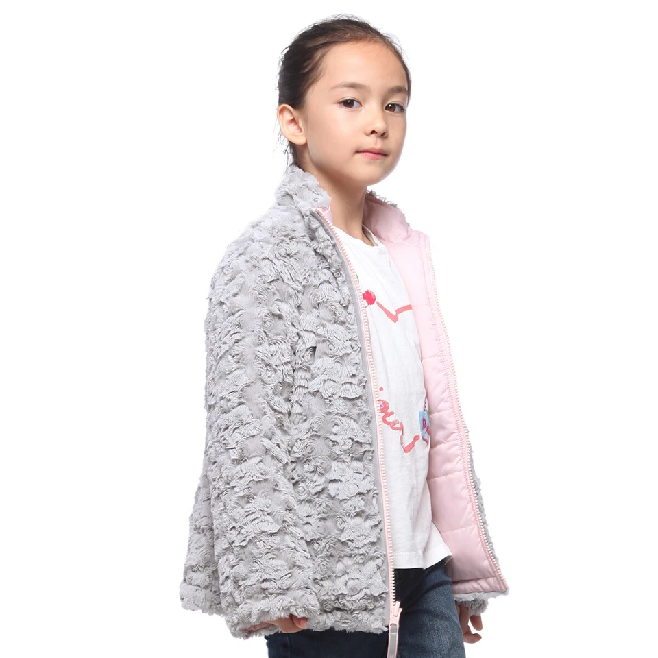 Rokka&Rolla Girls' Reversible Sherpa Fleece Puffer Jacket Teddy Sherpa Coat - Image 2 of 4