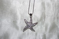 SIlver Crystal Starfish Pendant Necklace Beach Ocean Vacation Sea Creature Fish