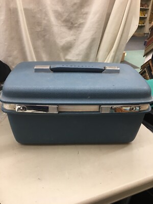 VIntage Samsonite Saturn Blue Train Case Suitcase Luggage Make Up