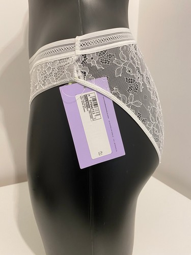 White & Grey Marl Lace High Leg Briefs Size 8 Knickers Sheer back Pants Lingerie - Picture 3 of 5