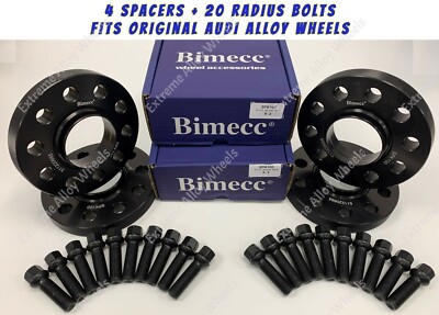 Schwarze Spurverbreiterungen 12mm passend für Audi A3 A4 B4 B5 B6 B7 A6 + Alufelgen Radiusschrauben 57