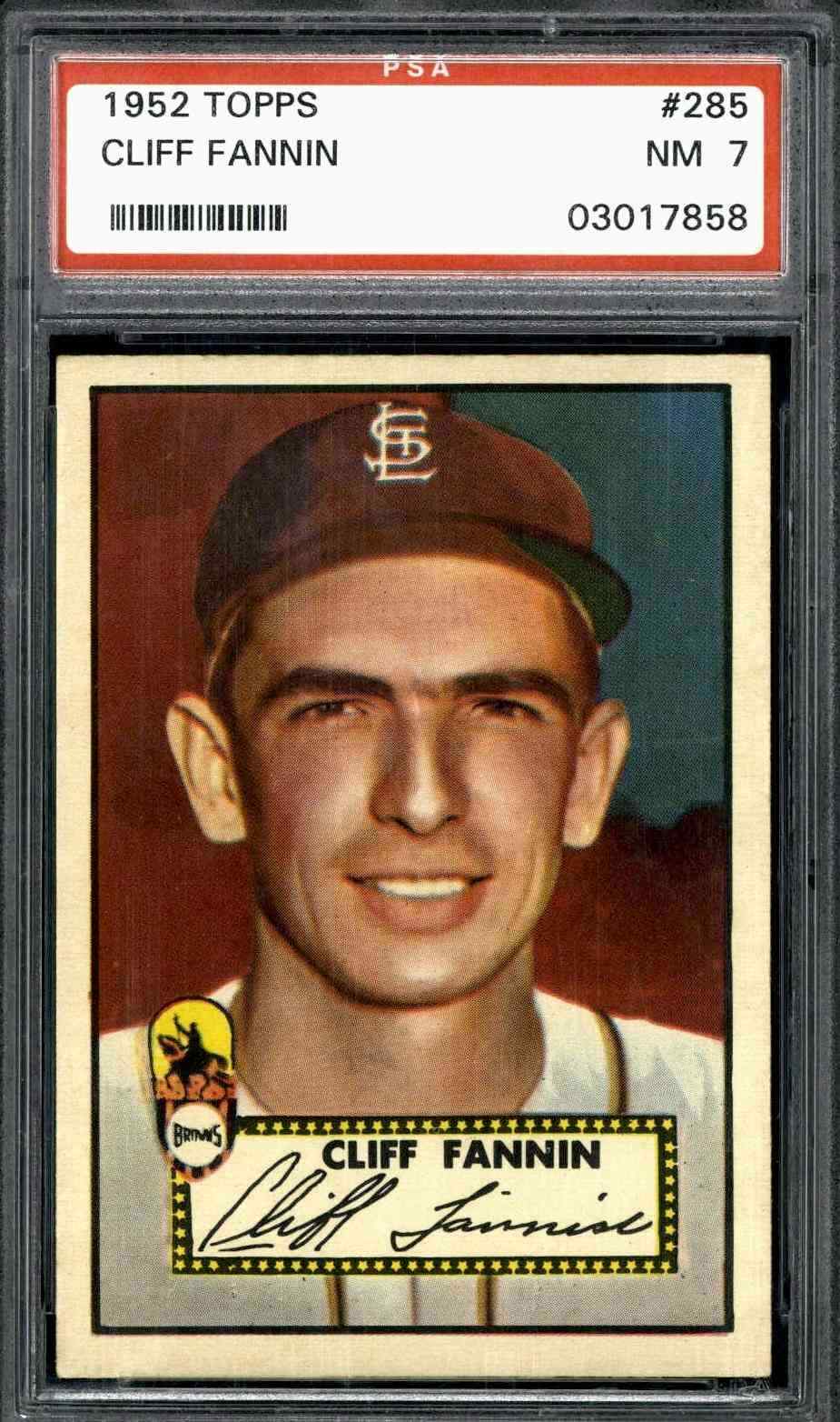 1952 Topps #285 Cliff Fannin - PSA 7