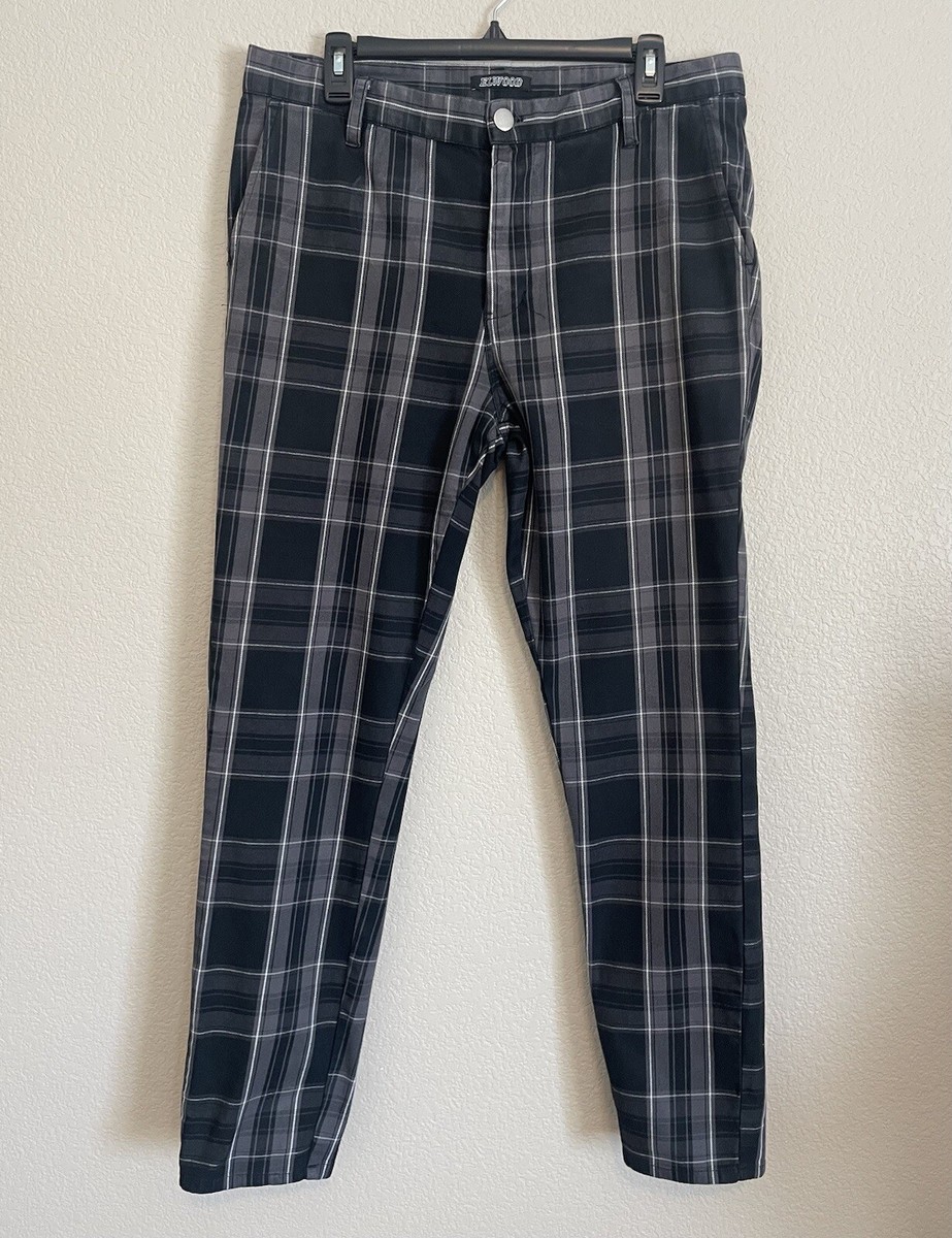 Elwood Chino Golf Pants Black Gray Plaid Slim Fit Stretch Size 36