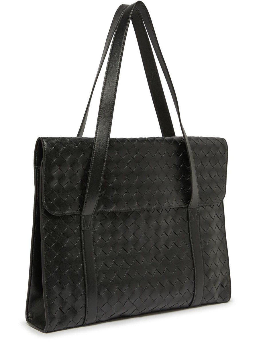 Bottega Veneta Portfolio Black Intrecciato Leather Briefcase New