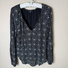 Lucky Brand Peasant Top Womens Small Black Shirt Blouse Boho Hippie Western