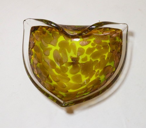 Large vintage hand blown Murano art glass cigarette cigar gold yellow ashtray - Picture 5 of 12