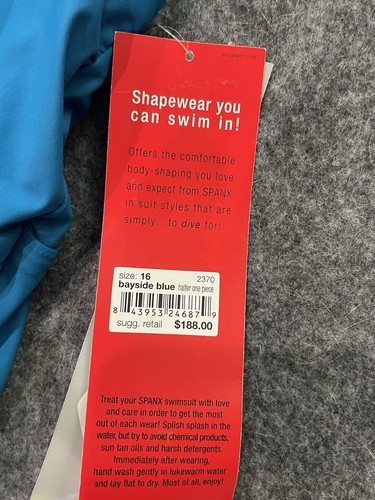 SPANX Swim Suit 16 One Piece Belted Beauty Halter BAYSIDE BLUE Style #2370 - Picture 3 of 6