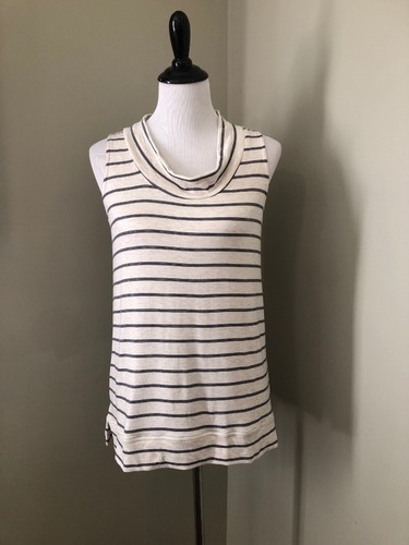 NWT Lou And Grey Womens Soft Striped Cream/Navy Cowl Neck Sleeveless Top- XS - 第 1/8 張圖片