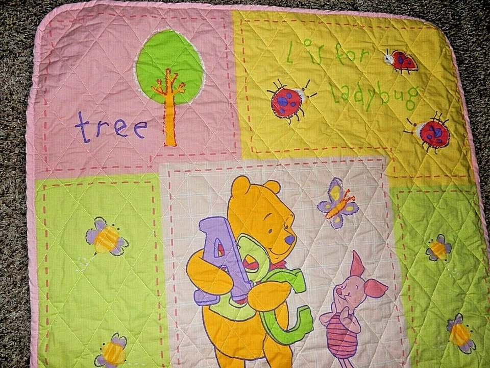 3A!¡GUAU! Manta edredón edredón cama vintage Winnie the Pooh ABC Ladybug para niños pequeños Foto 2 de 4