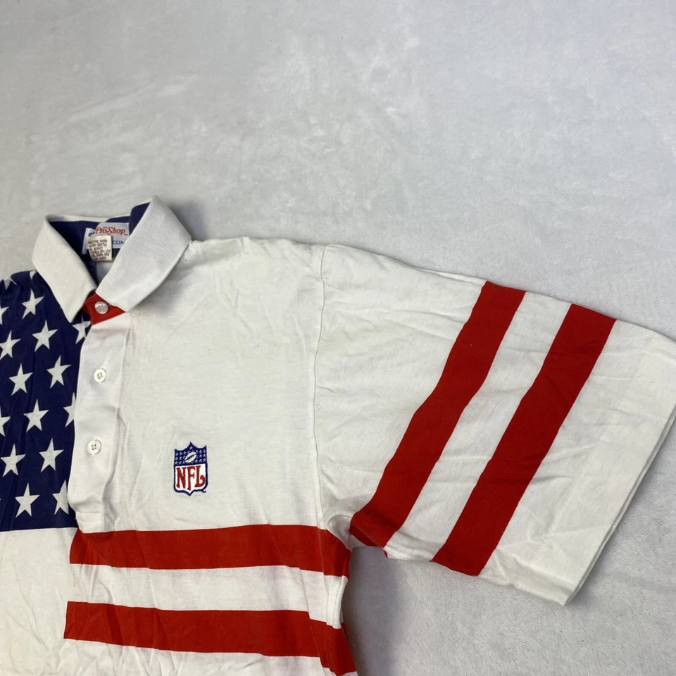 Camisa Polo Vintage Años 90 NFL Pro Shop Manga Corta Bandera Abotonada Para Hombre Mediana Foto 3 de 4