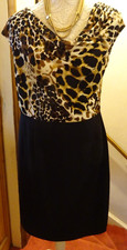 WALLIS STRETCH DRAPE NECK DRESS(ANIMAL PRINT TOP, BLACK SKIRT) SIZE 16 BNWT