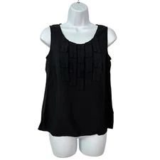 Citron Santa Monica sleeveless blouse S Black 100% Silk Crinkle Pleated tank top