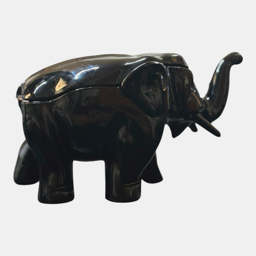 Schwarz Depression Glas Elefant Glas Genossenschaft Feuerstein Schmuck Bonboniere 1920er