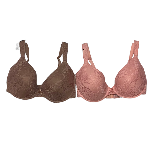 Delta Burke Women Bra Set of 2 Lace Underwire Adjustable Strap Pink Nude 40DD