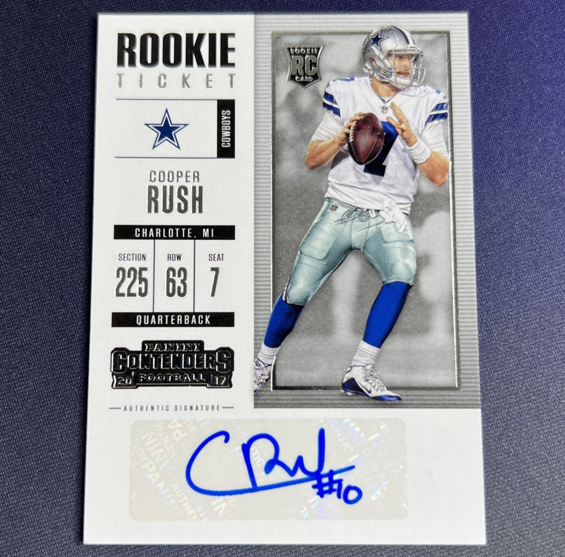 2017 Panini Contenders Cooper Rush Rookie Ticket Auto Autograph #218 Cowboys RC