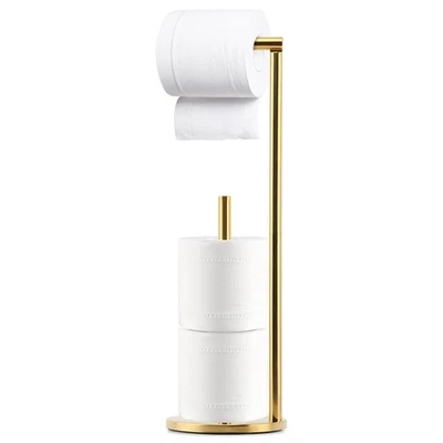Toilet Roll Holder FreeStanding, Foldable Brushed Brass 17 x 56.5 cm, Gold - Image 1 of 4