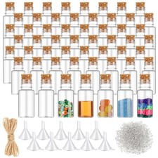 50 PCS Mini Plastic Bottles with Corks Stoppers Eye Screws Funnels 1x2.28"