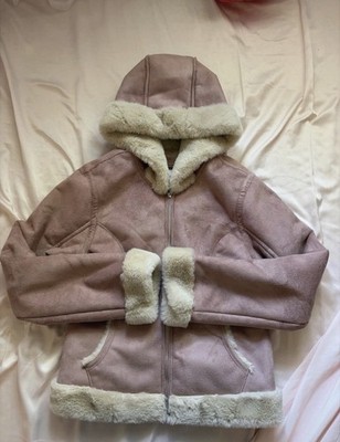 Hollister Women's Pink Hooded Faux Fur Lined Zip Short Jacket Coat XS