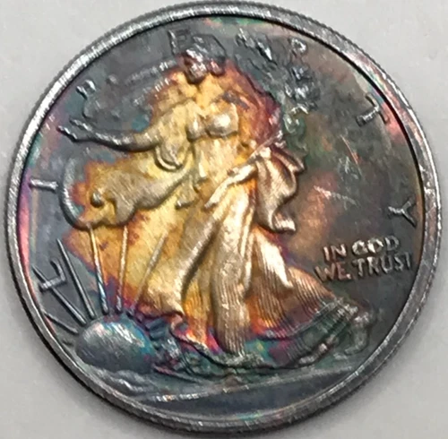 Walking Liberty 1/10 Oz 999 Fine Silver Round Crazy Rainbow Toning!!!!