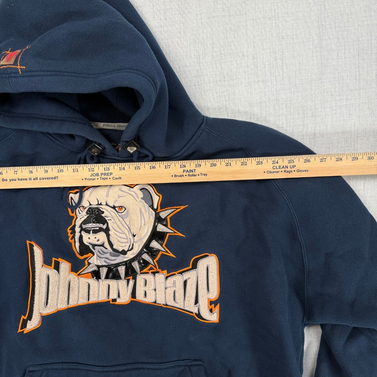 VTG Johnny Blaze Bulldog Hoodie Embroidered Graphic Navy Pullover
