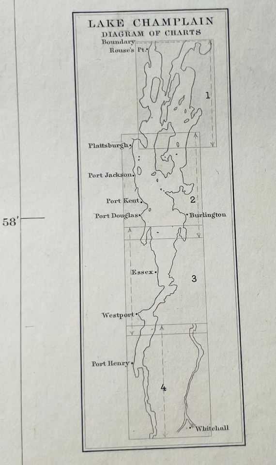 Antigo por volta de 1900 U.S.C. & G.S. Mapa topográfico do Lago Champlain. No.4 - Imagem 4 de 4