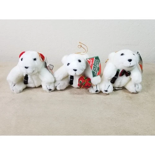 Coca Cola Tree Ornaments Polar Bear Plush Christmas 1993 1995 New 3 1/2 x3