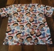 BETTY BOOP King Features Syndicate Blue Pink Hearts SCRUB Top Size 2XL