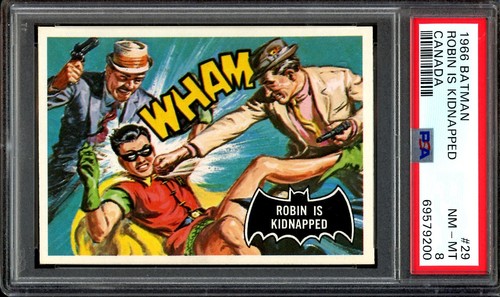 1966 Topps Batman Black Bat #29 Robin Is Kidnapped — PSA 8