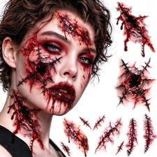 20 Sheets Large Fake Scars Blood Wound Halloween Tattoos Eye Zombie Face Temp...