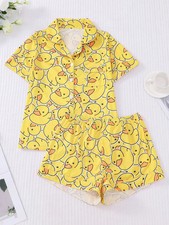 2 piece ladies pyjama set with duck pattern short sleeve shirt and shorts cheap24