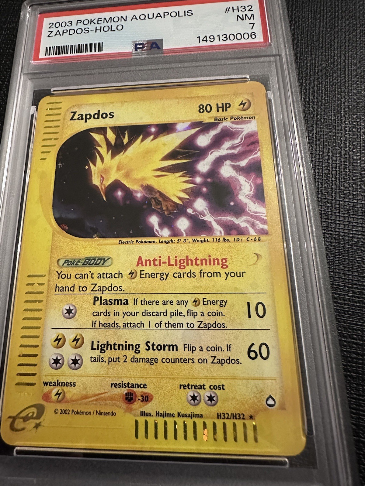 2003 Pokémon Aquapolis Zapdos Holo H32 PSA 7