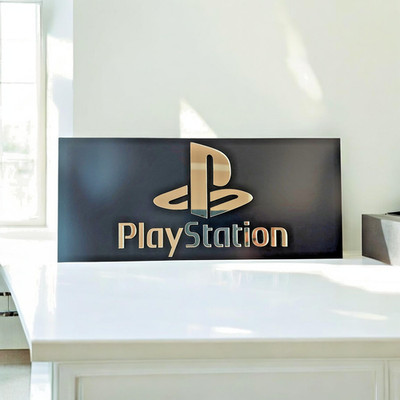 PlayStation Wall Sign Mirror Gold Acrylic Plaque Gaming Room Deco 12x5'' US Stock