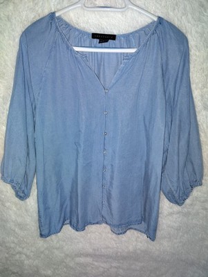 Sanctuary Lyocell Blouse Womens Large Coastal Preppy Peasant L Jean Look