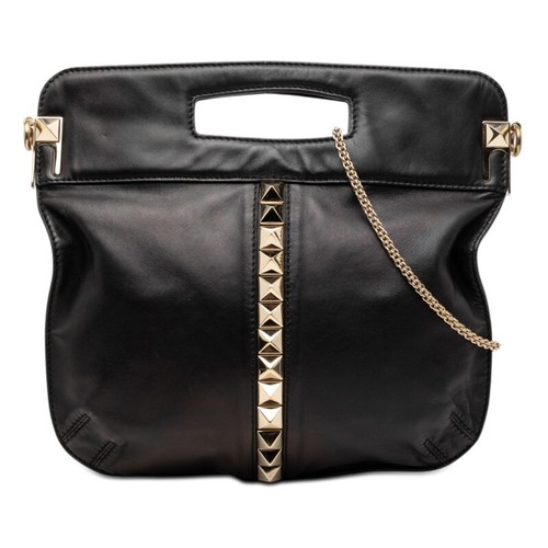 Valentino Rockstud Chain Shoulder Bag Black Gold Leather 2WAY Used