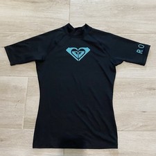 Roxy Women's Whole Hearted Short Sleeve UPF 50 Rashguard Black Medium Size 8 NWT