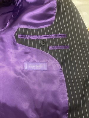 Vantage LINO-VIERRA - 3Knöpfe schwarz gestreift 2-teilig Kerbanzug Herren UK-44/36W